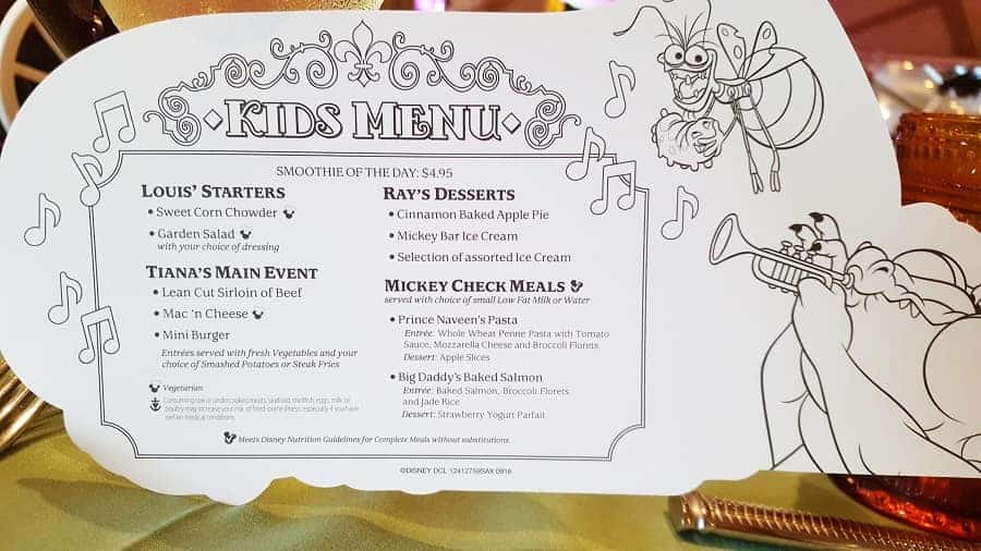 Tiana's Place kids menu