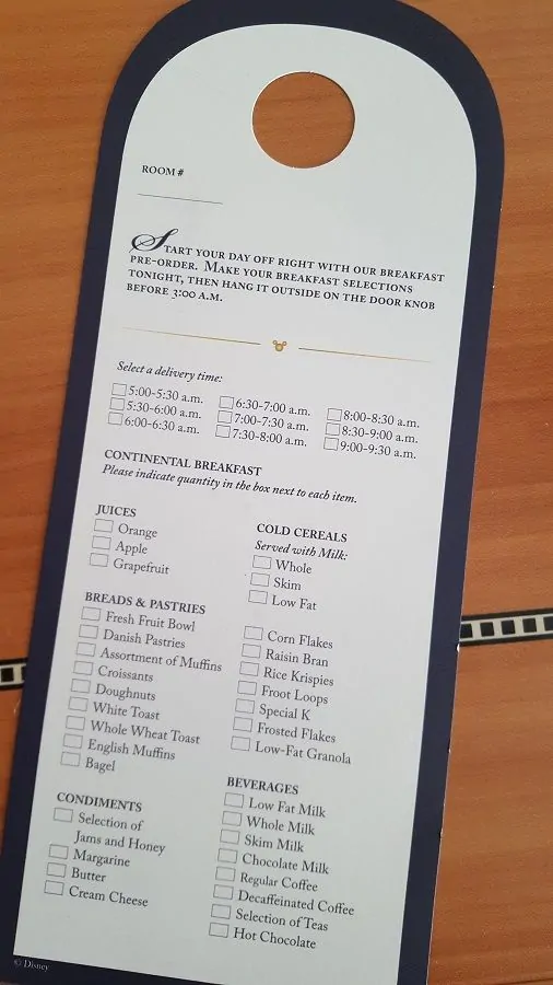 Breakfast Room Service Menu