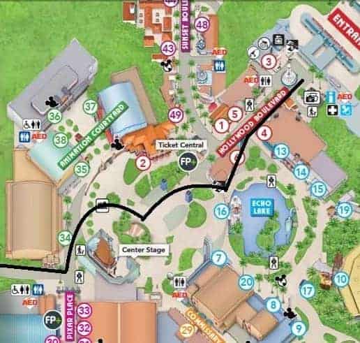 Map of how to get to Toy Story Land