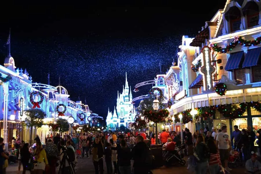 Snow on Main Street USA in Magic Kingdom