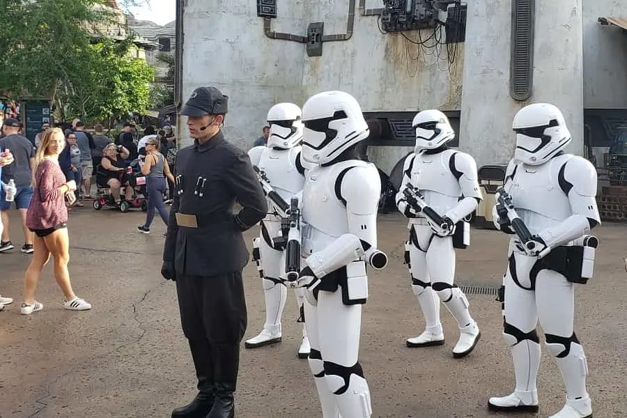 Stormtroopers walk through Galaxy's Edge