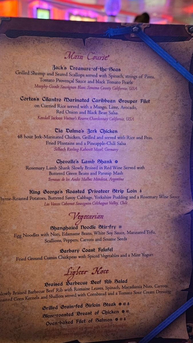 Disney Cruise Line Pirate Night Menu