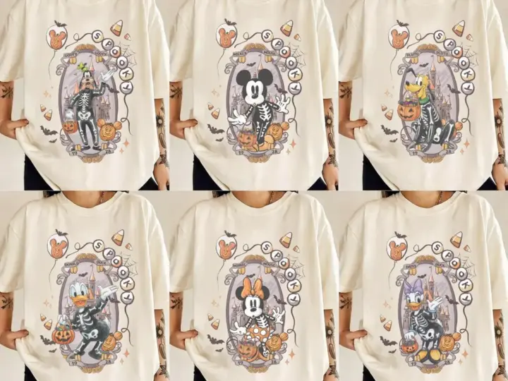 Image for Custom Halloween Disney Characters Skeleton Shirt