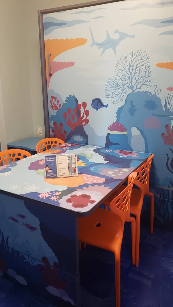 Table that doubles as a bed in Nemo Family Suite