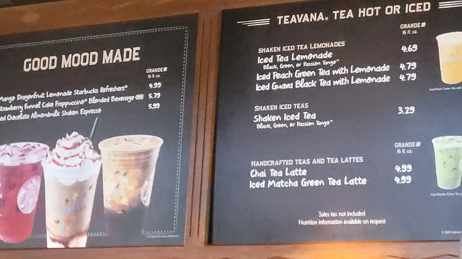 Disney Starbucks Menu