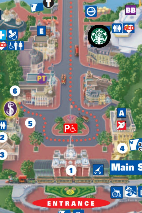 Map to Starbucks in Magic Kingdom